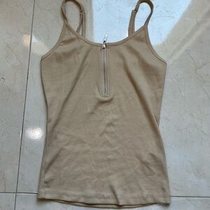 Guess Tan Ribbed Fitted Tank Top